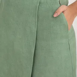 FableStreet Front Overlap Panel Linen Mini Skirt image 3