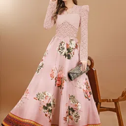 SAPTRANGI Floral Printed Flared Maxi Skirt image 4