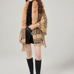 JC Collection Checked Self Designed Fringes Front-Open Overcoat image 2