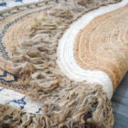 Art Avenue Beige & Blue Self-Designed Jute Round Rug image 3