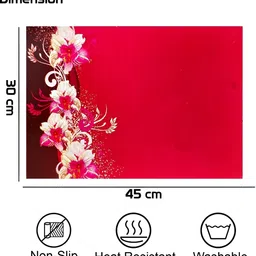 REVEXO Red & White 6-pcs Printed Rectangular Table Placemats image 3
