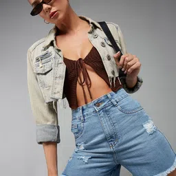 Miss Chase Women Relaxed Fit Mid-Rise Distressed Denim Shorts-picture-32