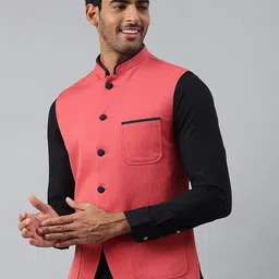 MR BUTTON Contrast Piping Linen Nehru Jacket image 4