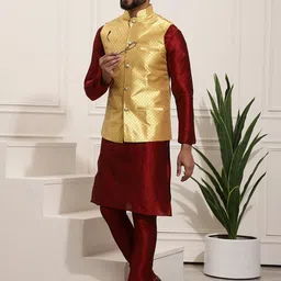 SOJANYA Regular Kurta With Churidar & Nehru Jacket image 4