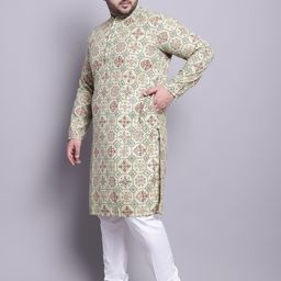 SOJANYA PLUS Plus Size Ethnic Motifs Printed Kurta With Pyjamas & Nehru Jacket image 3