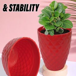 Kuber Industries Set Of 6 Red & Green Diamond Pattern Flower Pot image 4