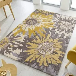 Safiya Carpet Grey & Yellow Abstract Hand Tufted Woollen Carpets image 3