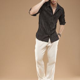 Sangria Black Comfort Geometric Printed Cotton Casual Shirt-image-40
