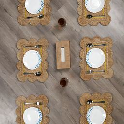 GRHAMOY 6 Pieces Brown & Yellow Braided Jute Table Placemats-19