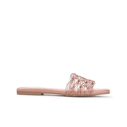 Anouk Peach Textured Open Toe Flats image 5