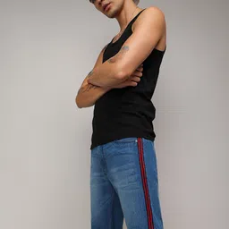 Campus Sutra Blue Men Side-Striped Denim Shorts-picture-19