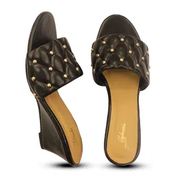 yellowsoles Black Textured Block Mules with Laser Cuts image 5
