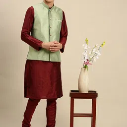 Sanwara Men Green Woven Design Nehru Jackets-image-71