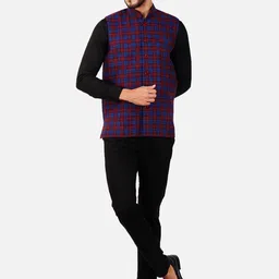Vastraa Fusion Checked Woollen Nehru Jacket image 5