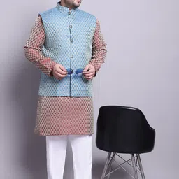 SOJANYA PLUS Woven Design Kurta With Pyjamas & With Nehru Jacket image 3