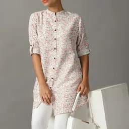 SHOWOFF Women Floral Printed Casual Longline Shirt-image-7