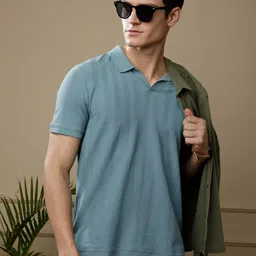 DAMENSCH Statement Johnny Collar Herringbone Texture Polo T-Shirts-image-54