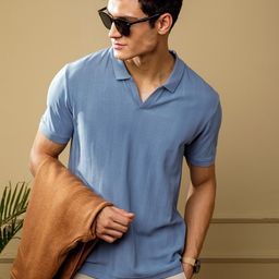 DaMENSCH Statement Johnny Collar Herringbone Texture Polo T-Shirts-image-22