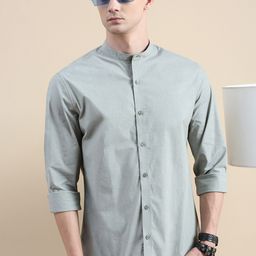 INVICTUS Comfort Slim Fit Mandarin Collar Cotton Casual Shirt-25