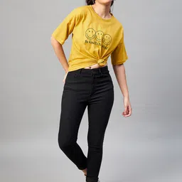 CHIMPAAANZEE Women Yellow Typography Printed Raw Edge T-shirt-picture-29