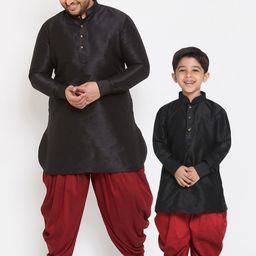 VASTRAMAY Boys Black Kurta with Dhoti Pants-54