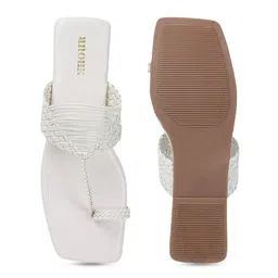 Anouk White Textured Open Toe Flats image 5