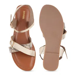 Anouk Textured Buckle Detailed Open Toe Flats image 2