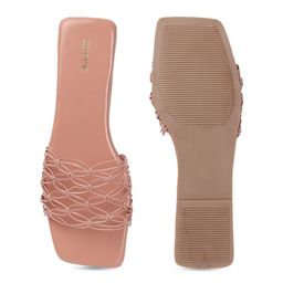 Anouk Peach Textured Open Toe Flats image 3