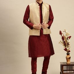 Sanwara Men Beige Woven Design Nehru Jackets-38