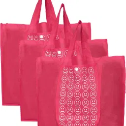 Shopping Grocery Bags Foldable, Washable Grocery Tote Bag with One Small Pocket, Eco-Friendly Purse Bag Fits in Pocket Waterproof & Lightweight (Set Of 3,Pink) Pack of 3 Grocery Bags-5