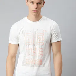 Alcis Men White & Peach-Coloured Typography Printed T-shirt-picture-6