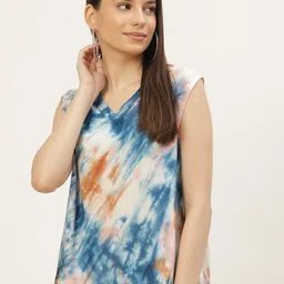 Maaesa Blue & Off White Dyed Regular Top-28