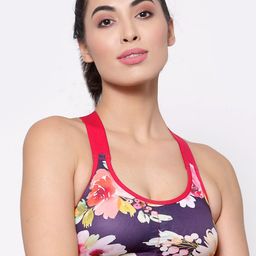 Inner Sense Purple & Red Floral Antimicrobial Workout Bra-image-6