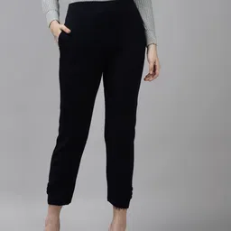 Cayman Women Navy Blue Slim Fit Cropped Trousers-99