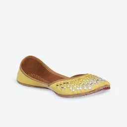 Biba Women Yellow Embellished Mojaris with Laser Cuts Flats-picture-55