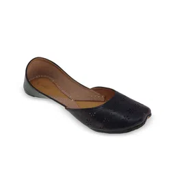 Fulkari Women Black Mojaris with Laser Cuts Flats-18