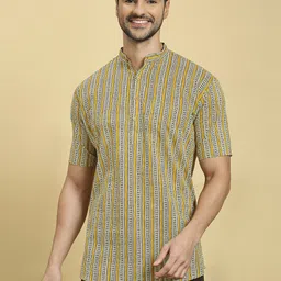 RAJUBHAI HARGOVINDAS Striped Block Printed Cotton Kurta-image-27