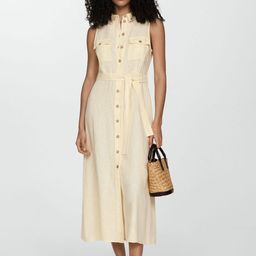 MANGO Linen A-Line Midi Dress with Belt-picture-25