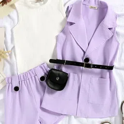INCLUD Girls Lapel Collar Sleeveless T-Shirt & Shorts With Jacket-image-21