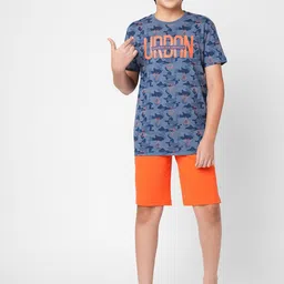 Sweet Dreams Blue Boys Printed Pure Cotton T-shirt With Shorts-image-74