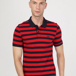 Lee Men Blue & Red Striped Polo Collar Slim Fit T-shirt-16