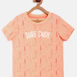 MINI KLUB Boys Orange Typography Printed Organic Cotton T-shirt-picture-8