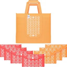 homestic Pack of 8 Smile Foldable Grocery/Shopping Bags For Women | Orange & Red Pack of 8 Grocery Bags-picture-45