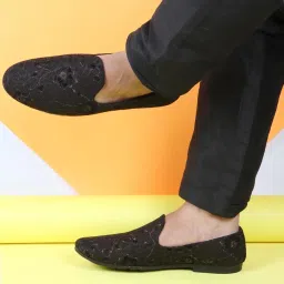 Floral Print Embellish Design Ethnic Wedding Pom Slip on Shoes Mojaris For Men-image-37