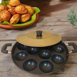 Appam Patra/Maker Hammer-Tone Coating Paniarakkal with Lid_7 Paniarakkal with Lid 1 L capacity 24 cm diameter-image-84