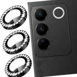 ITians Back Camera Lens Ring Guard Protector for Vivo V27 Pro Protector 9H Hardness, Full Coverage Metal (BLACK DIAMOND)-image-1