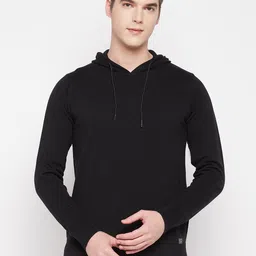 duke Men Solid Hooded Neck Black Sweater-picture-25