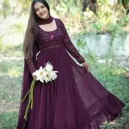 Embroidered Georgette Stitched Flared/A-line Gown-image-96