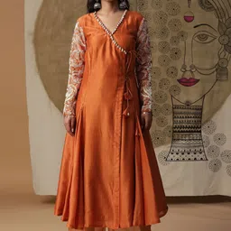 ARPITA SULAKSHANA Beads & Stones Angrakha Chanderi Silk Anarkali Kurta & Palazzo & Dupatta-image-6