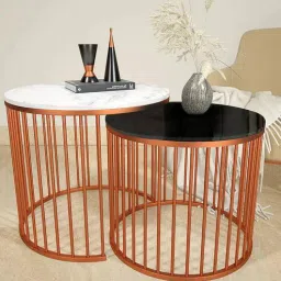 creator handicrafts Black Marble Top Nesting Table In Rose Gold Finish-picture-3